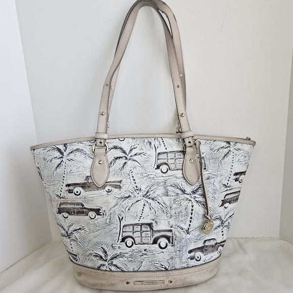 Retired Brahmin Medium Bowie Ivory Copa Cabana Embossed Leather Tote - Picture 1 of 16